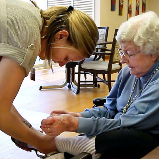 Volunteer - a volunteer helping a resident